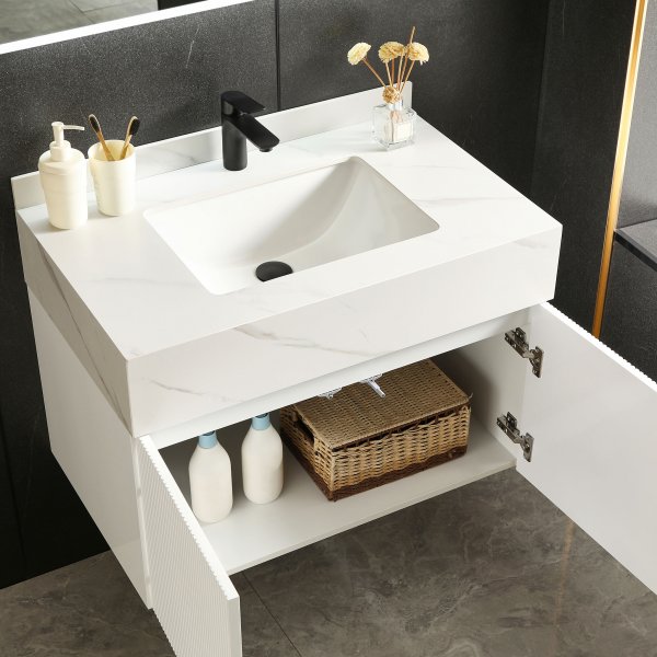 Baderomspakke | Slitesterk sintret stein | LED speil | Cirrus hvit