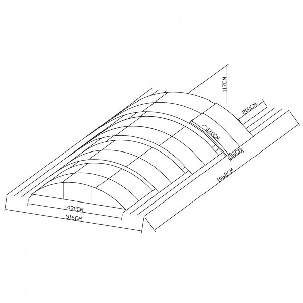 Bassengtak 4x8m med sidod�rr | Solid polykarbonat 4mm | Svart