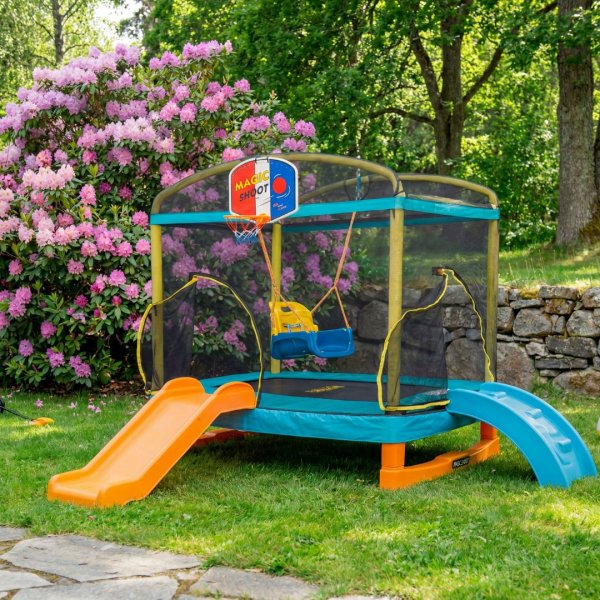 Rektangul�r trampoline 180x130 cm | PE sikkerhetsnett, 32 fj�rer, stabil st�lkonstruksjon