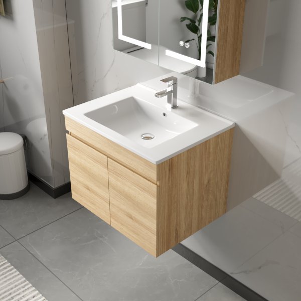 Baderomspakke 60 cm | LED speil med skap | MDF | Nina