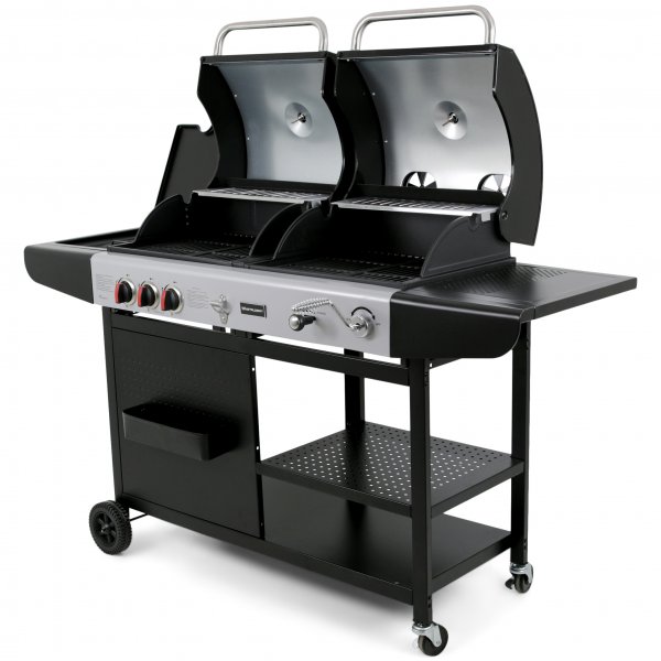 Gassgrill og kullgrill kombinert Gassgrill og kullgrill kombinert