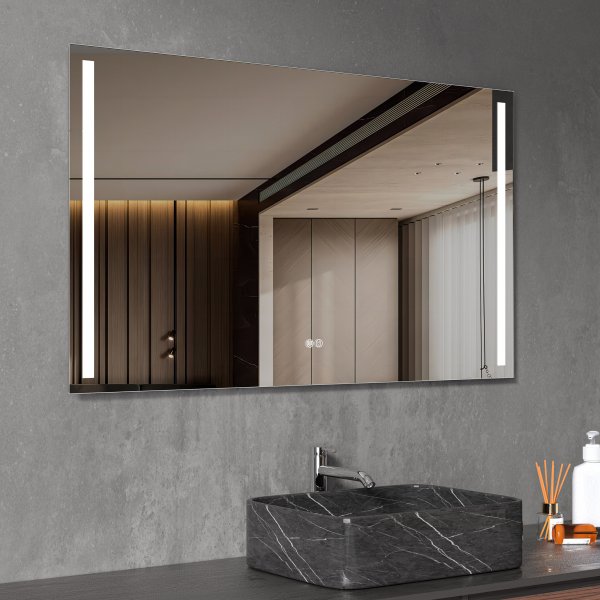 Baderomsspeil | LED lys sider | Dimmer og ber�ringskontroll | Rektangul�r