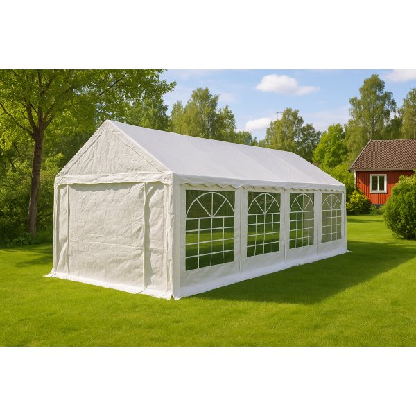 Premium partytelt 4 � 8 m | Galvanisert st�lramme | Hvit