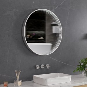 Tunnelspeil | S�lv aluminiumsramme | LED-belysning med dimmer | 600x600 mm