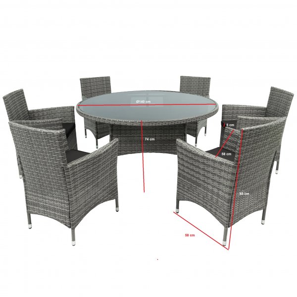 Rund utendørs spisegruppe | 6 stoler | Grå | Lyfco Tylösand Rund utendørs spisegruppe | 6 stoler | Grå | Lyfco Tylösand