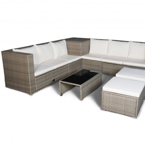 Loungegruppe i brun konstrotting med oppbevaring | Sofa og bord | Lyfco Djursvik