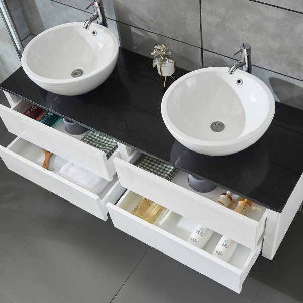 Baderomsmøbler 150cm | Dobbel vask og baderomsspeil Baderomsmøbler 150cm | Dobbel vask og baderomsspeil