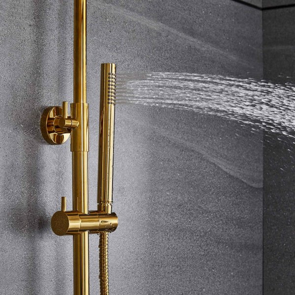 Takdusjsett i messing | 20x20 cm takdusj, h�nddusj, justerbar h�yde 83�119 cm