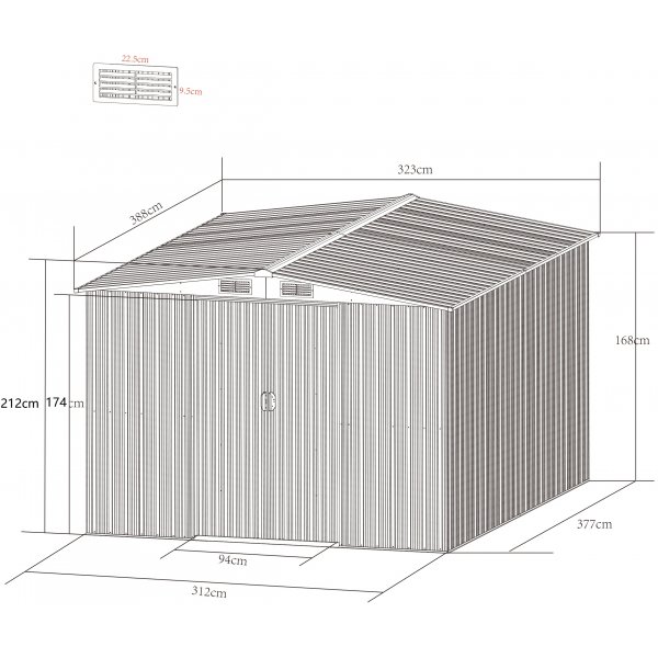 Lager og redskapsbod 12,5m | Dobbel skyvedr | Base inkludert