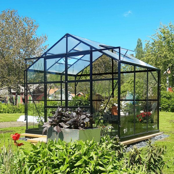 Drivhus i glass 4,9m | 4mm sikkerhetsglass | 5 rs stormgaranti