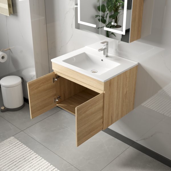 Baderomspakke 60 cm | LED speil med skap | MDF | Nina