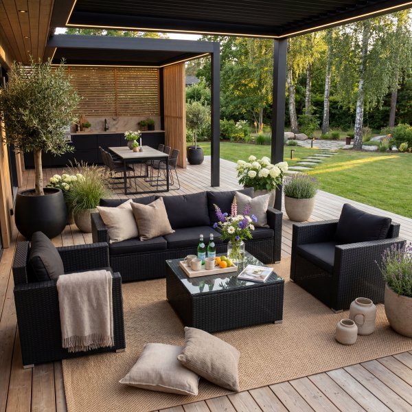 Sofagruppe utem�bler | Innebygd oppbevaring | Gr� kunstrotting | Sann�s