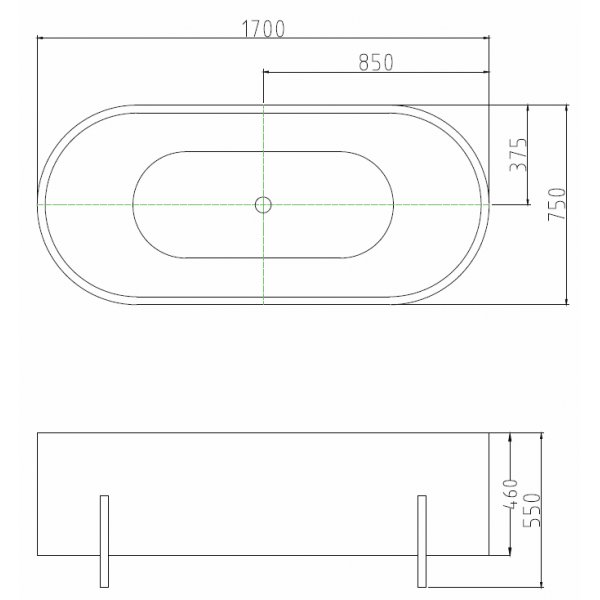 Badekar 170 x 75 cm | Svarte ben, moderne design