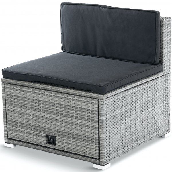Loungemøbler i grå kunstrotting | Smart integrert oppbevaring av puter Loungemøbler i grå kunstrotting | Smart integrert oppbevaring av puter