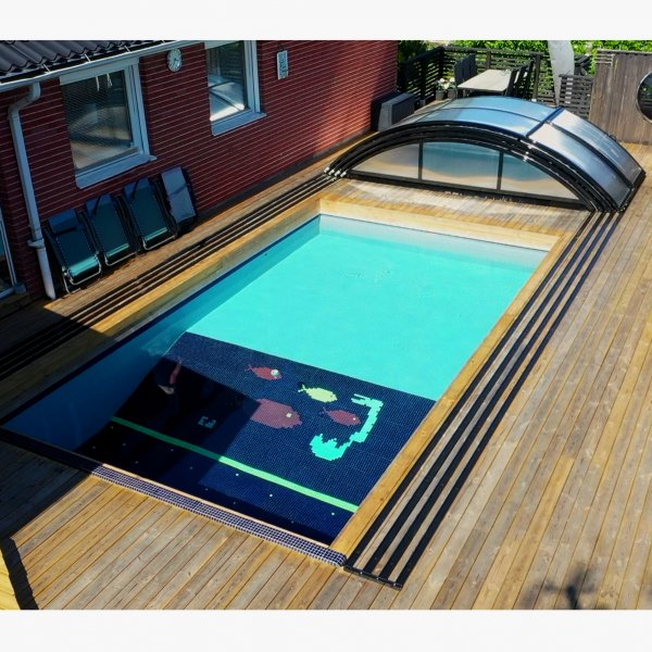 Bassengtak 4x8m med sidod�rr | Solid polykarbonat 4mm | Svart