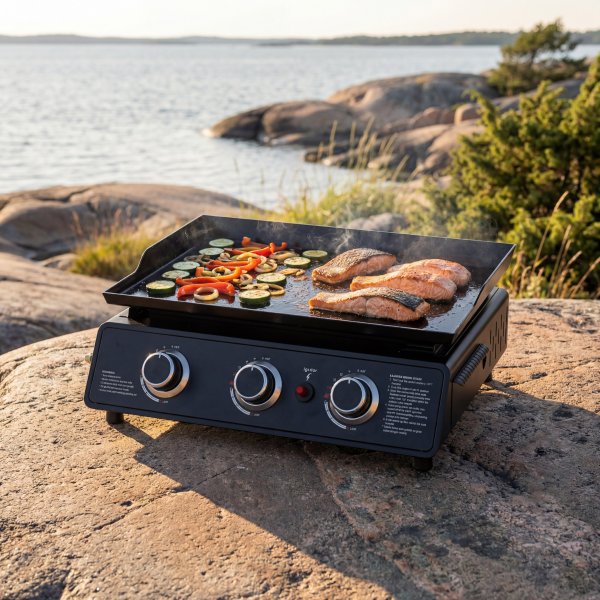 Portabel stekehelle | Stekebord med 3 brennere for enkel og fleksibel grilling | CampMate