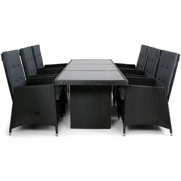 Spisegruppe i kunstrotting med 6 sammenleggbare høye stoler Spisegruppe i kunstrotting med 6 sammenleggbare høye stoler