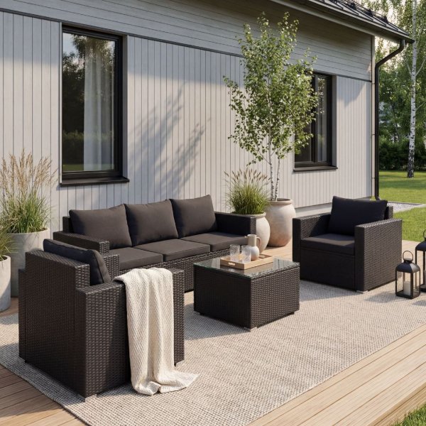 Sofagruppe utemøbler | Innebygd oppbevaring | Grå kunstrotting | Sannäs Sofagruppe utemøbler | Innebygd oppbevaring | Grå kunstrotting | Sannäs