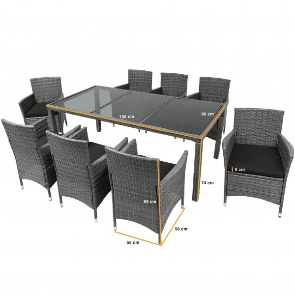 Utendørs spisegruppe med 8 stoler | Puter inkludert | Grå | Lyfco Lysekil Utendørs spisegruppe med 8 stoler | Puter inkludert | Grå | Lyfco Lysekil