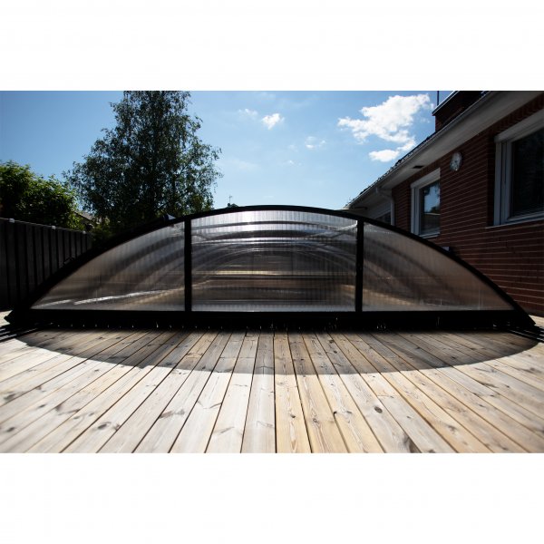 Bassengtak 4x8m med sidod�rr | Solid polykarbonat 4mm | Svart