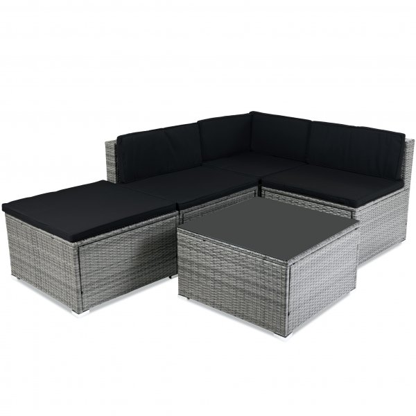 Loungemøbler i grå kunstrotting | Smart integrert oppbevaring av puter Loungemøbler i grå kunstrotting | Smart integrert oppbevaring av puter