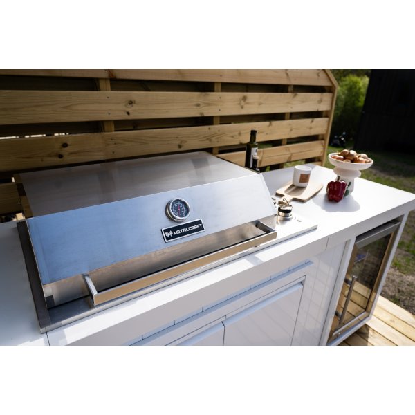 Utekj�kken med kj�leskap | Gassgrill i rustfritt st�l med granittbenkeplate (4 brennere) | Hvit | Alaska