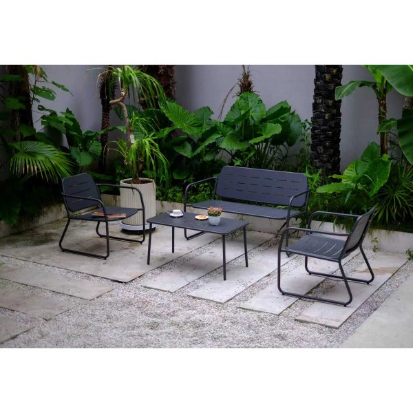 Loungesett i stål | Svart loungesett med bord | Stol | Benk | Isac Loungesett i stål | Svart loungesett med bord | Stol | Benk | Isac