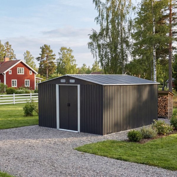 Lager og redskapsbod 12,5m� | Dobbel skyved�r | Base inkludert