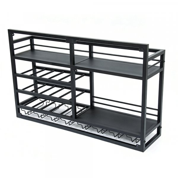 Vegghengt vinhylle | Vin- og glassoppbevaring | �pen venstre | 99 � 25 � 65 cm | Obsidian