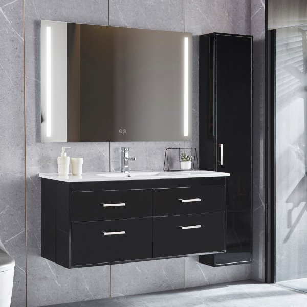 Baderomspakke | Kommode 120cm | H�yskap & LED-speil | Svart