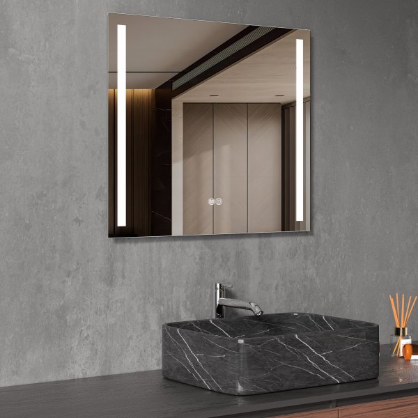 Baderomsspeil | LED lys sider | Dimmer og ber�ringskontroll | Rektangul�r