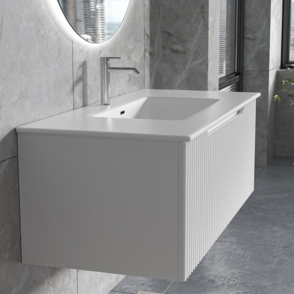 Baderomspakke | Kommode 101cm | Rundt LED-speil | Tuba - Hvit Baderomspakke | Kommode 101cm | Rundt LED-speil | Tuba - Hvit